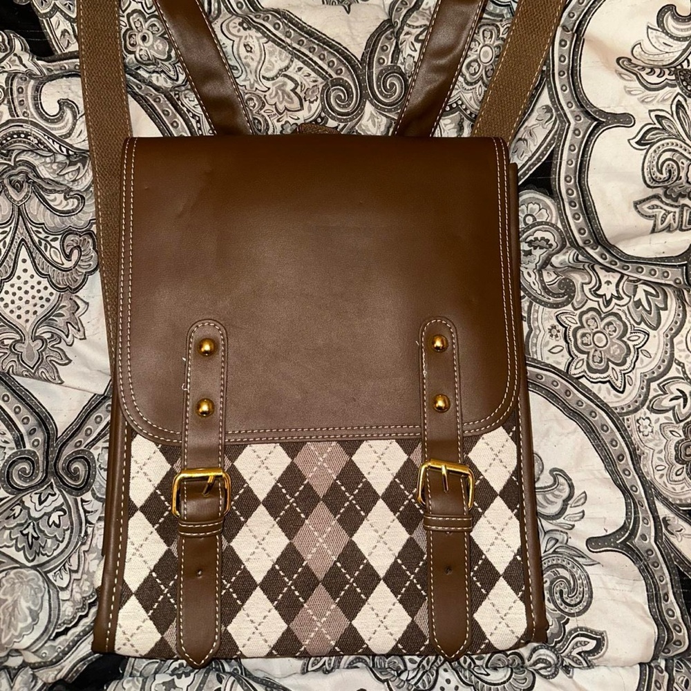 Brown Argyle Backpack